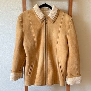Vintage Tan Leather Jacket with Cream Accents